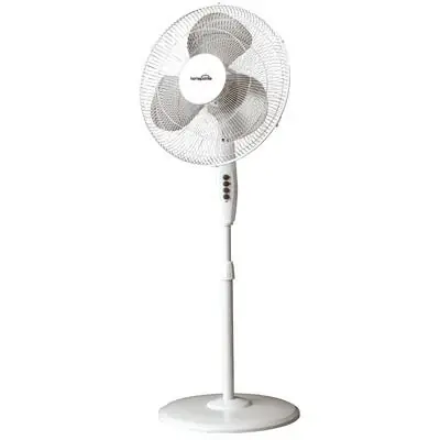 Oscillating Stand Fan, 3-Speeds, White, 16 In.