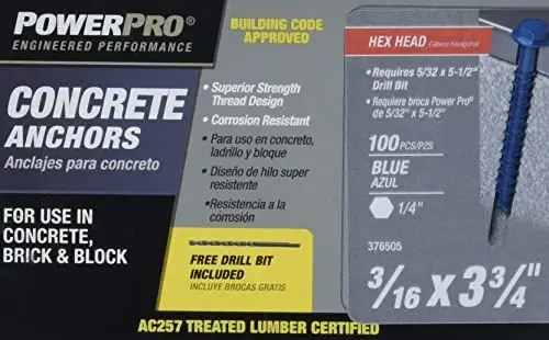 100 Pack 3/16 X 3-3/4 Inch Concrete Screws For Heavy-duty Applications