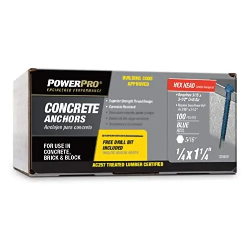100 Pack 1/4 Inch X 1-1/4 Inch Concrete Screws - Heavy Duty Anchors