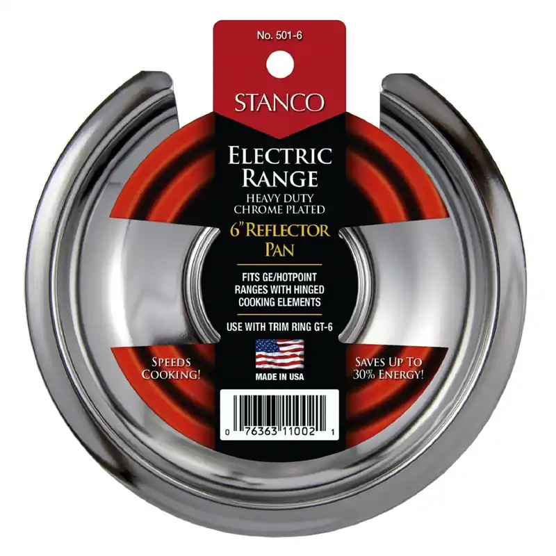 Electric Range Reflector Pan, Hinged-Element, Chrome, 6 In.