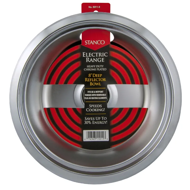 Electric Range Reflector Bowl, Deep Inset, Chrome, 8 In.