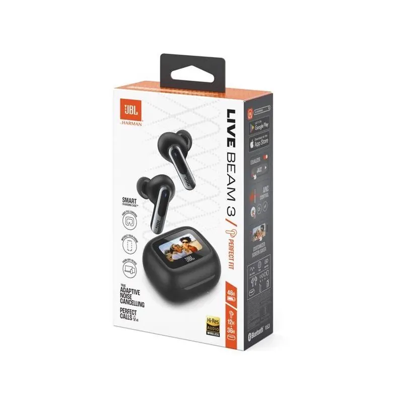 JBL Live Beam 3 True Wireless Noise‑Cancelling Earbuds With Fast‑Charge Case – Black