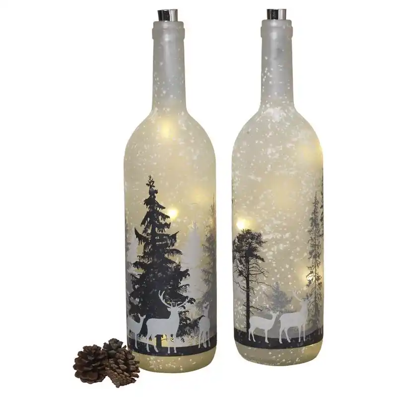 Multicolored Forest Scene Decorative Bottle 14.5 In. - Battery Operated