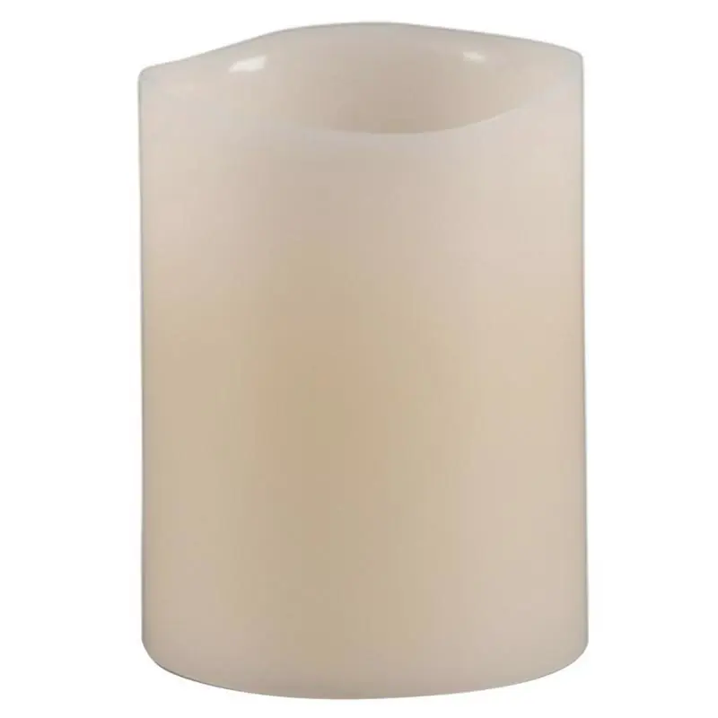 Everlasting Glow Bisque Vanilla Scent Wavy Edge Pillar Flameless Flickering Candle 4 Inch