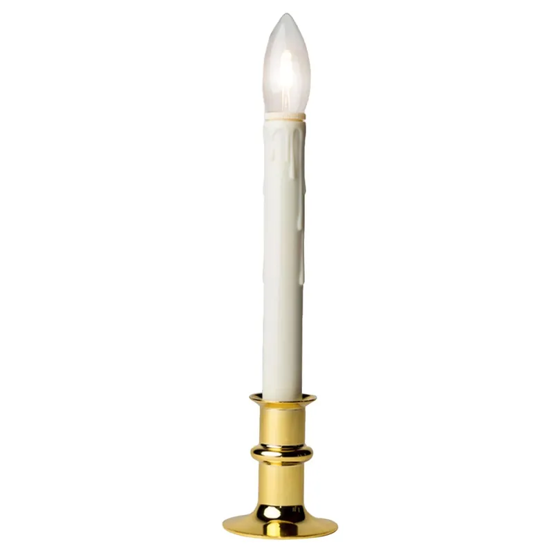 Brass/white Led Taper Window Candle, 11-13 Inch, Model P-1524-bi