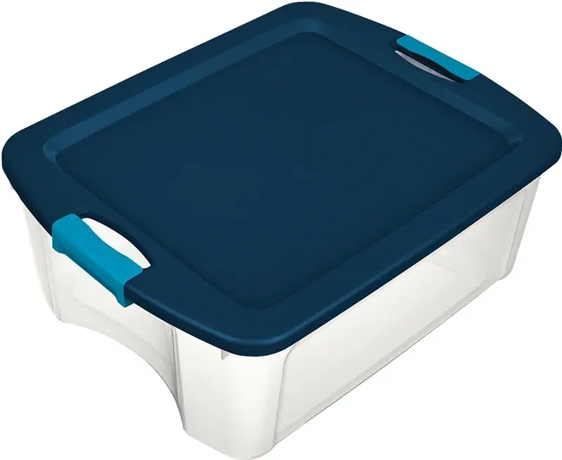 12 Gallon Clear Base With Blue Latch & Carry Storage Tote 23.75" L X 18" W X 9.25" H