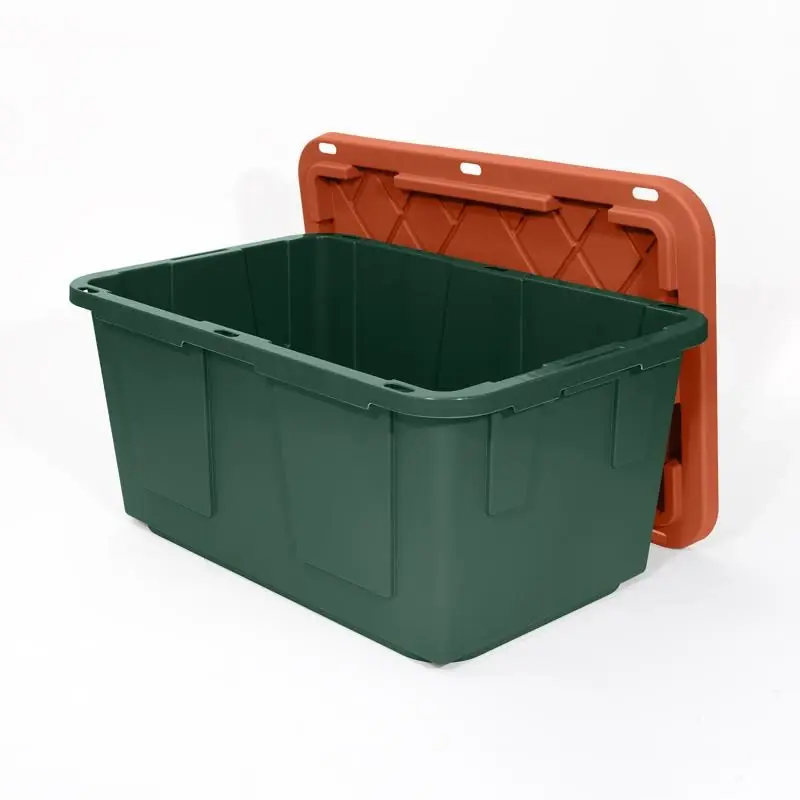 Pro Grade 27 Gallon Green/red Stackable Storage Bin 14.7 In H X 20.4 In W X 30.4 In D