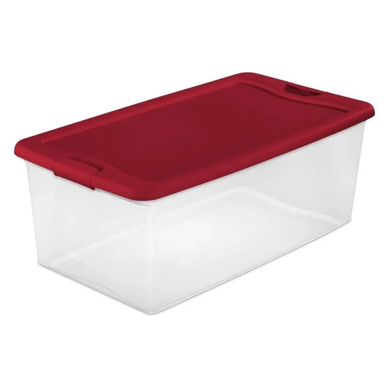 Sterilite 106 Qt Clear/Red Latching Storage Box 13 In. H X 33.87 In. W X 18.75 In. D