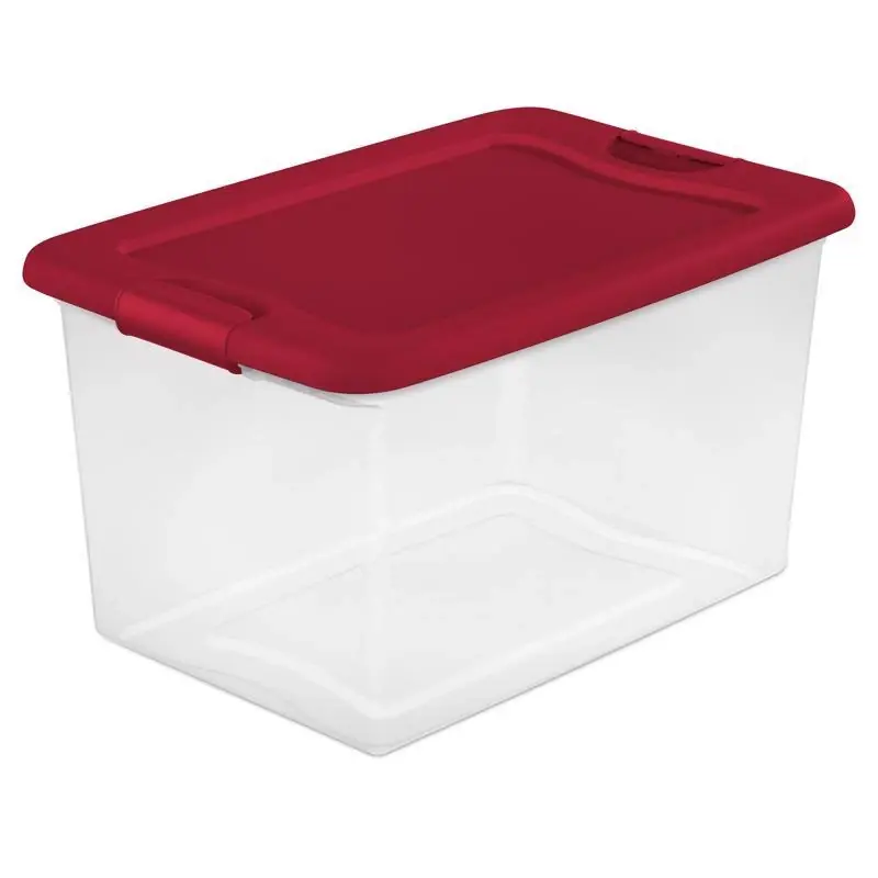 64 Quart Clear/red Latching Storage Box 13.5 In. H X 23.75 In. W X 16 In. D