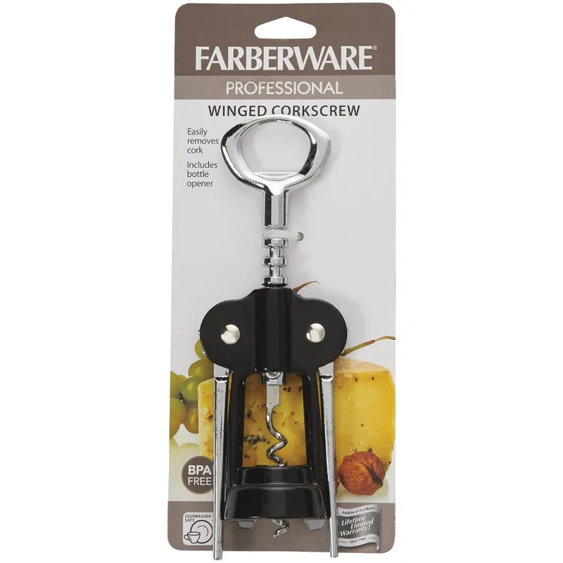 Farberware Black/Silver Plastic/Stainless Steel Wing Corkscrew
