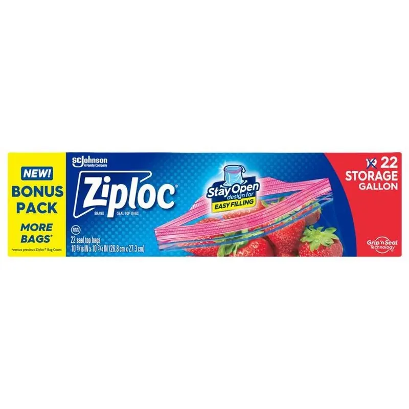 Ziploc Gallon Storage Bags – 22‑Count Grip ’n Seal, Freezer & Microwave Safe