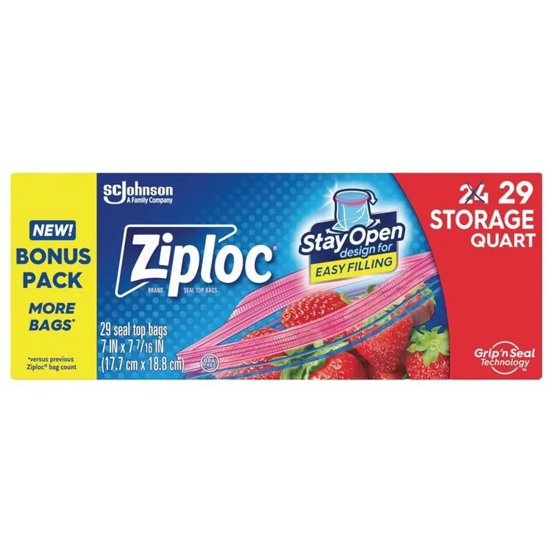 ZIPLOC® SUSO Quart Storage Bag – 29‑Count Clear Zipper Bags