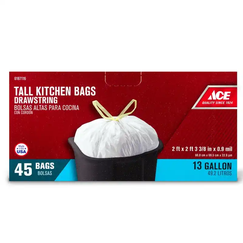 Ace 13 Gal. Tall Kitchen Bags Drawstring 45 Pk