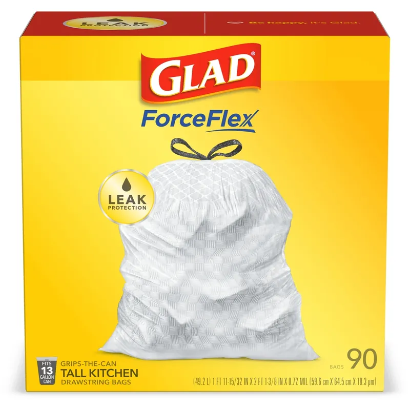 Glad ForceFlex 13 Gal Tall Kitchen Bags Drawstring 90 Pk 0.72 Mil