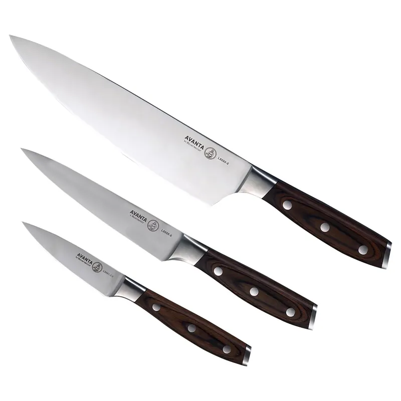 Avanta Stainless Steel 3 Piece Starter Knife Set With Wood Handles