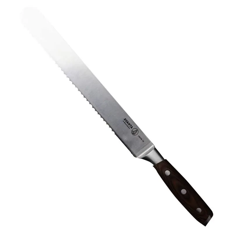 Messermeister Avanta 10 Inch Stainless Steel Scalloped Slicer With Wood Handle