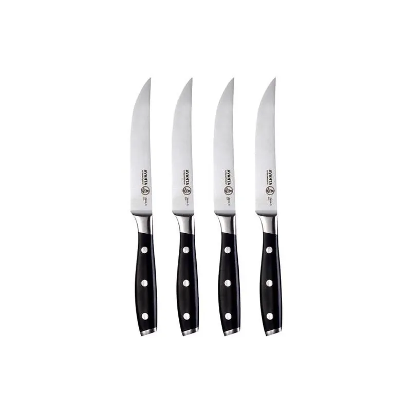 Messermeister Avanta 4‑Piece 5‑Inch Stainless Steel Steak Knife Set – Black & Silver