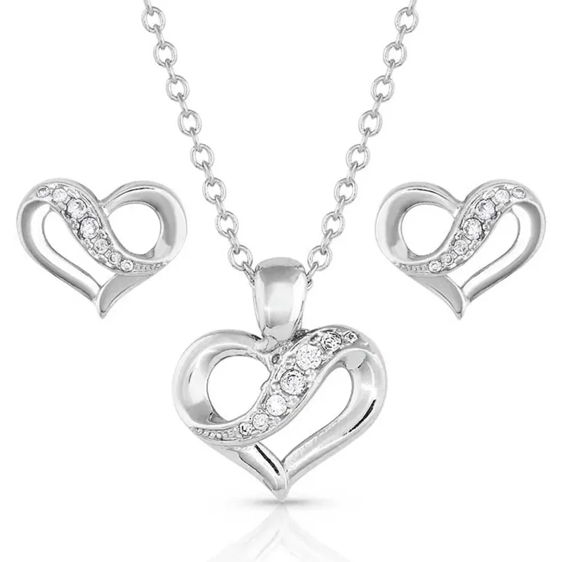 Ribbon Round My Heart Jewelry Set With Earrings And Necklace