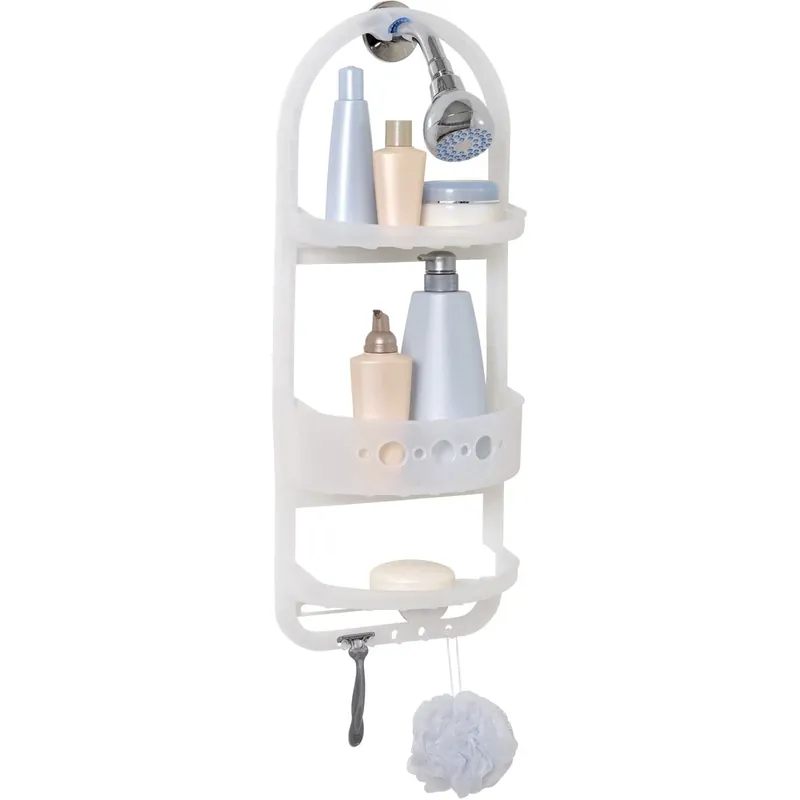 Shower Caddy, 3-Shelf, Frosted Plastic, 10.25 X 26.5 X 5-In.
