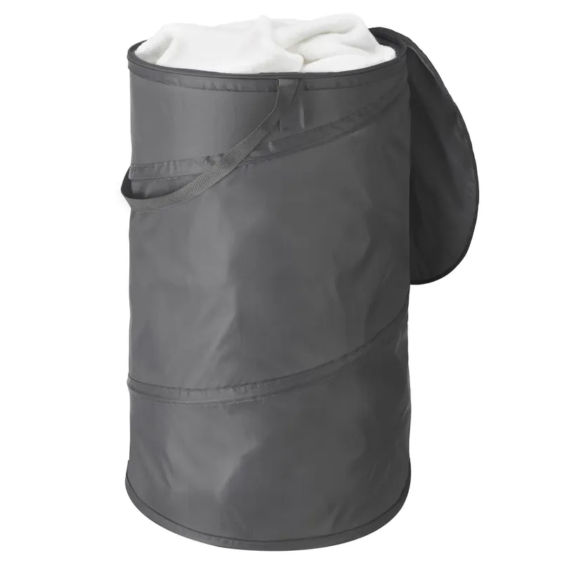 15 In. Savy Gray Pop And Fold Collapsible Hamper With Lid