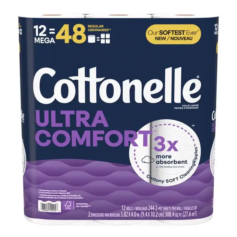 Ultra Comfortcare Toilet Paper, 12 Rolls, 268 Sheets Each, 4" Width