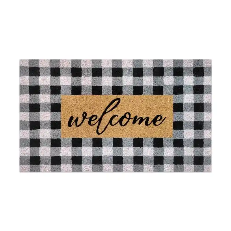 18 In. W X 30 In. L Black/white Checkers Welcome Coir Door Mat