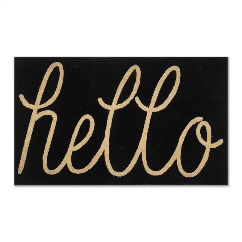18 In. W X 30 In. L Black Hello Coir Door Mat - Durable & Washable