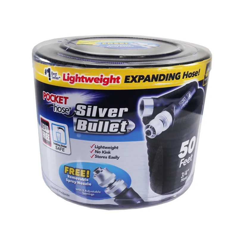 Silver Bullet Pocket Garden Hose, 50 Feet, Lightweight And Compact