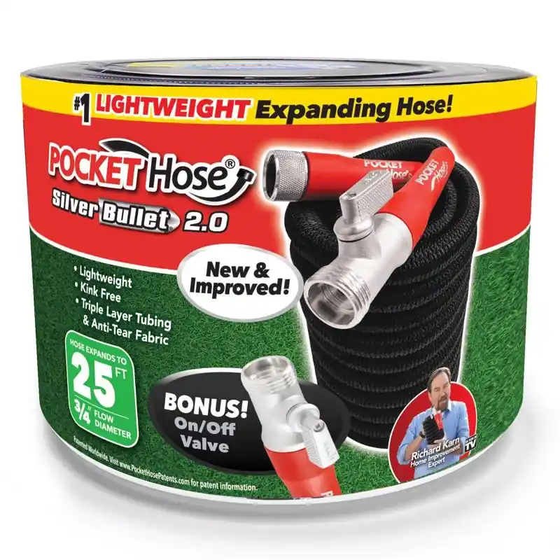 Pocket Hose Silver Bullet 2.0 3/4 Inch Diameter X 25 Feet Length Expandable Garden Hose