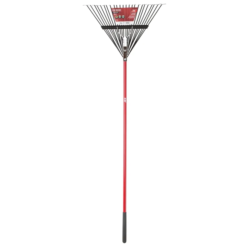 65 In. Steel Rake With 24 Tines And Fiberglass Handle For Lawn Care