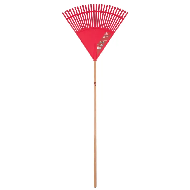 65 In. Poly Leaf Rake With 26 Tines And Wood Handle For Yard Cleanup