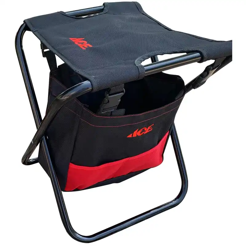 Ace Oxford Fabric Folding Garden Stool Black And Red With Storage Pockets