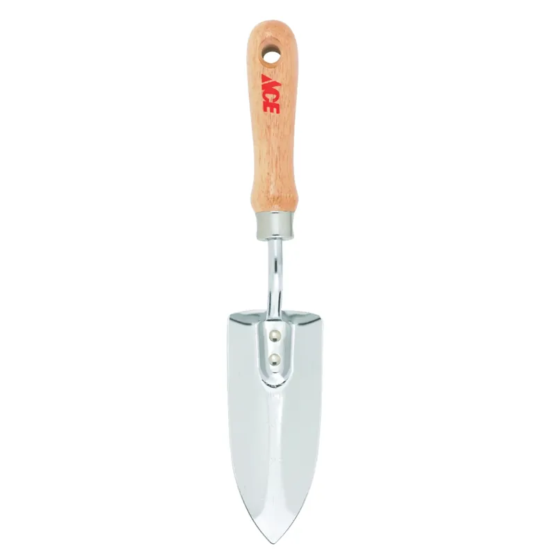 12 Inch Steel Hand Transplanter With Wood Handle And Chrome Plated Blade