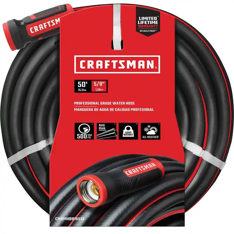 Craftsman 5/8 Inch Diameter X 50 Feet Length Heavy Duty Professional Garden Hose Black
