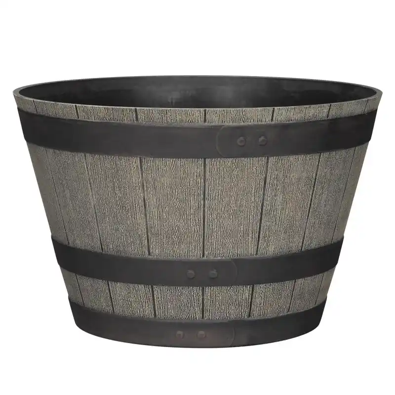 L&g 12 In. H X 19 In. W Polyresin Whiskey Barrel Planter Oak