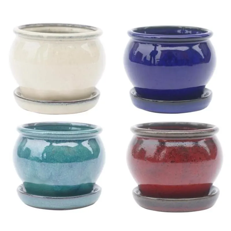 Border Concepts 4‑in Ceramic Belly Planter – Assorted Set Of 4