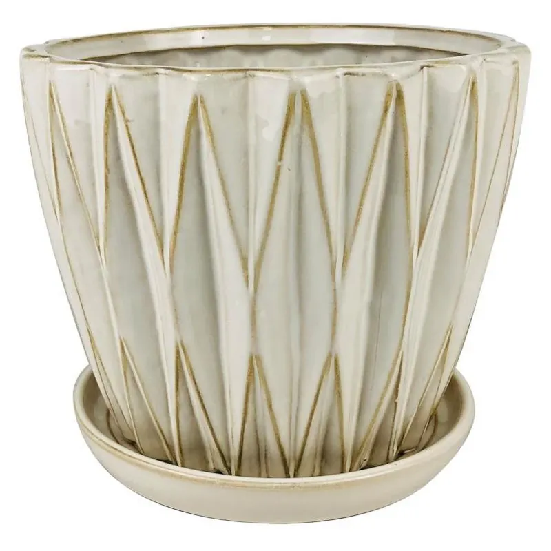 Border Concepts White Dimensional Ceramic Planter – 9" H X 10.25" W