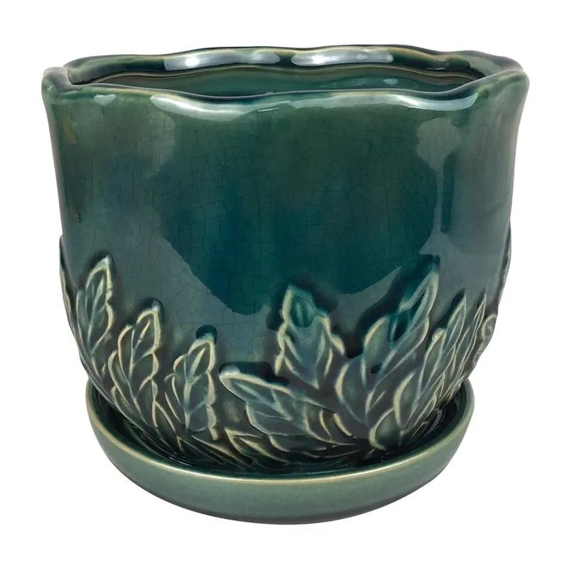 Turquoise Ceramic Sofia Indoor Planter – 6.25" X 7.25" By Border Concepts