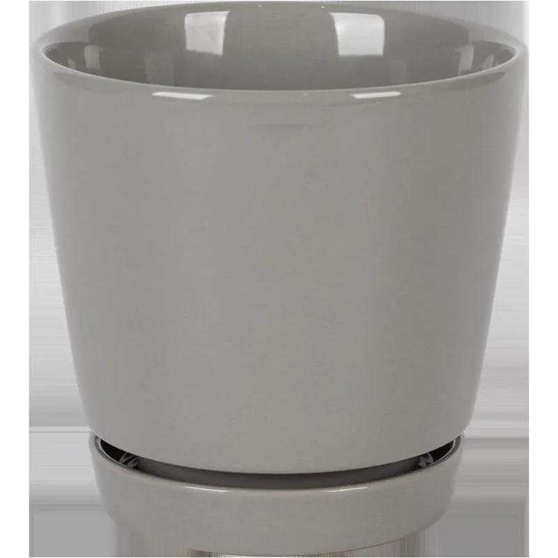Border Concepts 8‑Inch Grey Ceramic Flair Saucer Planter With Drainage