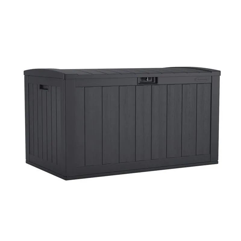 Suncast 134‑Gallon Gray Plastic Deck Box – Large Lockable Outdoor Storage