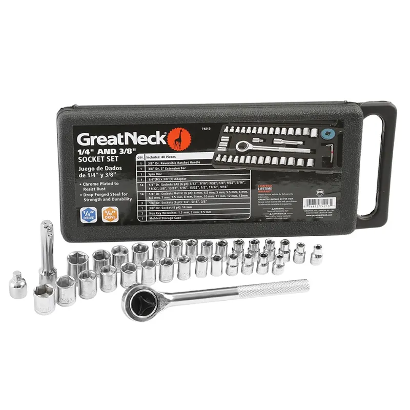 40 Piece 1/4 And 3/8 Inch Drive Metric And Sae Ratchet And Socket Set