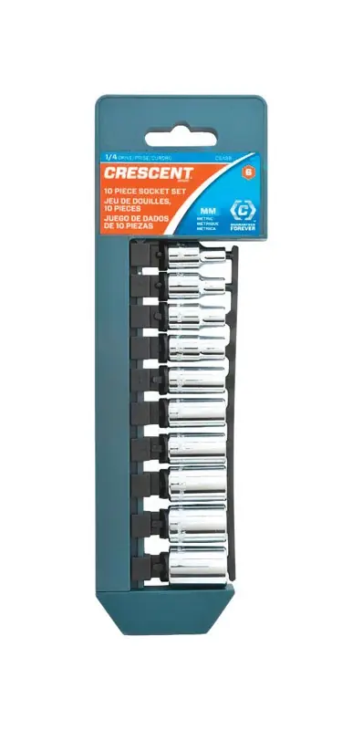 1/4 In. Drive Metric 6 Point Standard Socket Set - 10 Piece Assorted Sizes