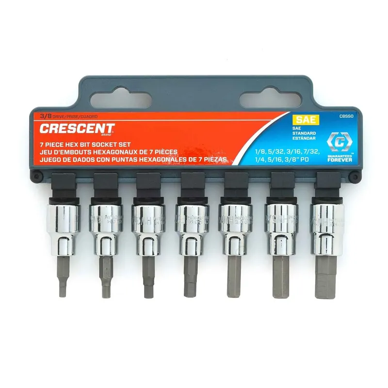 7 Piece Assorted Sizes 3/8 In. Drive Sae 6 Point Hex Bit Socket Set