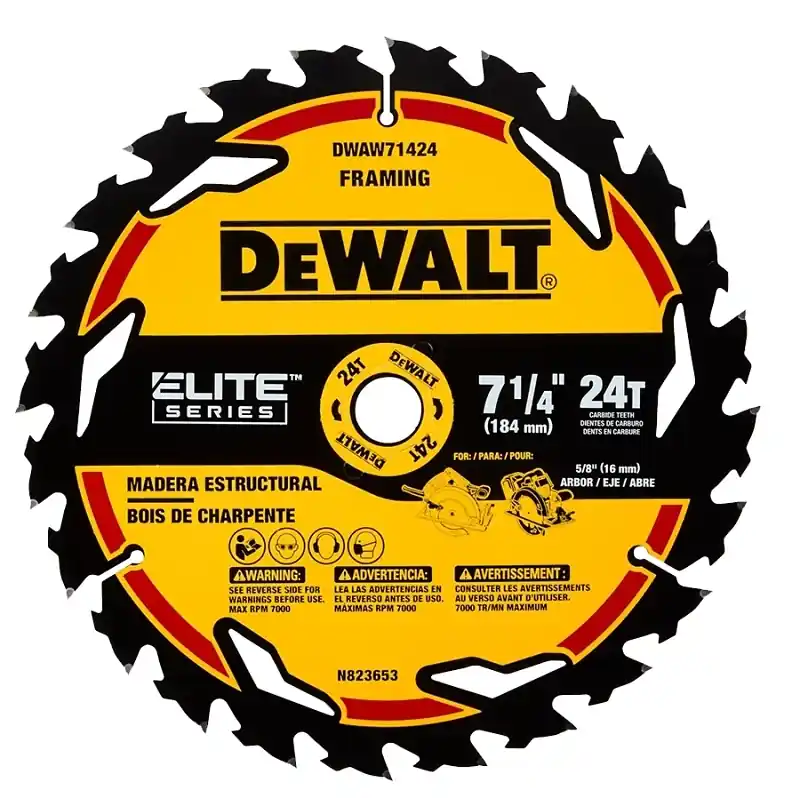 DeWalt Elite Series 7-1/4 In. D X 5/8 In. Carbide Circular Saw Blade 24 Teeth 1 Pk