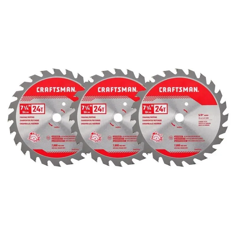 Craftsman 7¼" 24‑Tooth Carbide‑Tipped Circular Saw Blade – Pack Of 3