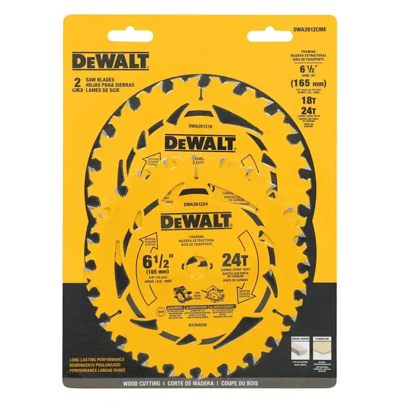 Dewalt 6-1/2 Inch Tungsten Carbide Circular Saw Blade Set, 18 & 24 Teeth, 2 Piece