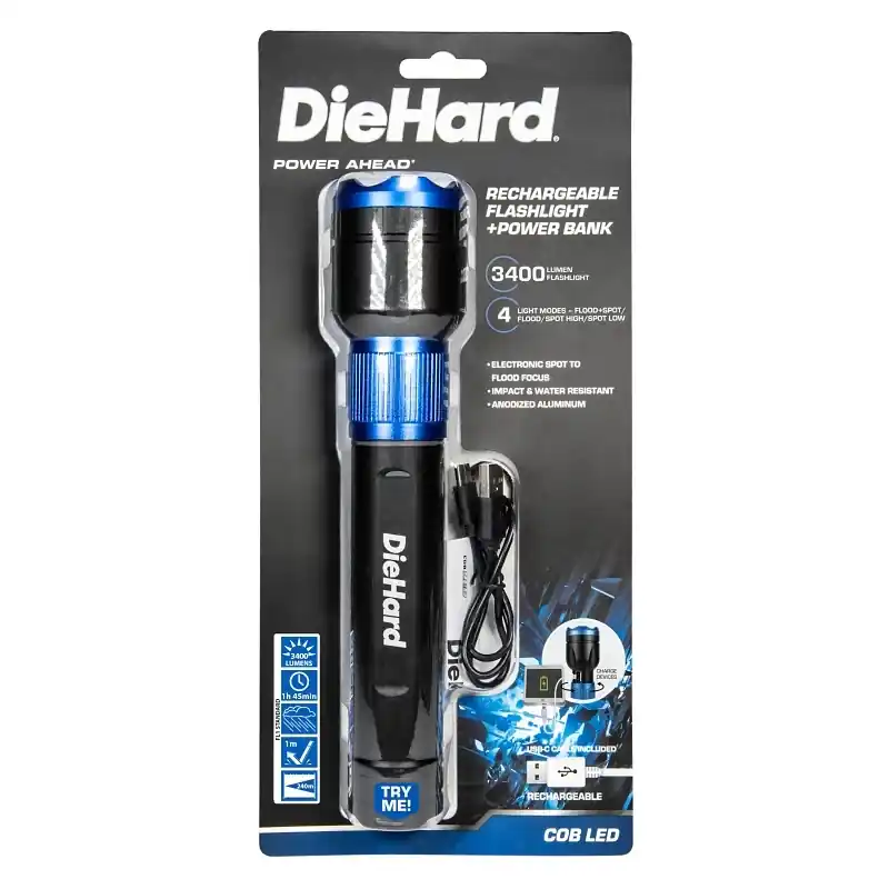 Diehard 3400 Lumens Black/blue Led Flashlight Power Bank Model 41-6646