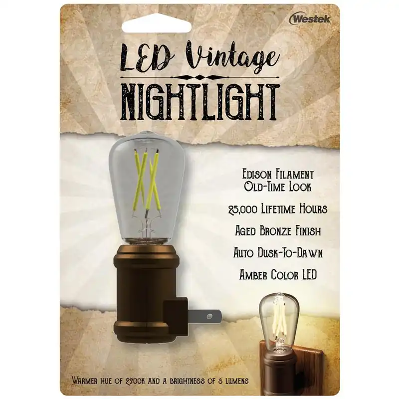 Nl-edsn-db Automatic Plug-in Vintage Edison Led Night Light, Aged Bronze