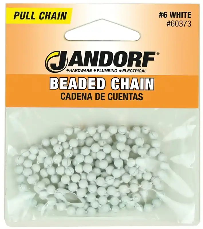 Beaded Lamp Chain With Connector, 6, White Steel, 3-Ft.