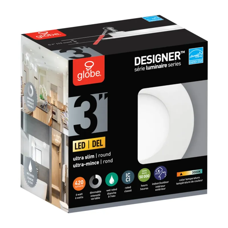 LED Integrated Recessed Lighting Kit, Ultra Slim, White Finish, 6-Watts, 3-In.